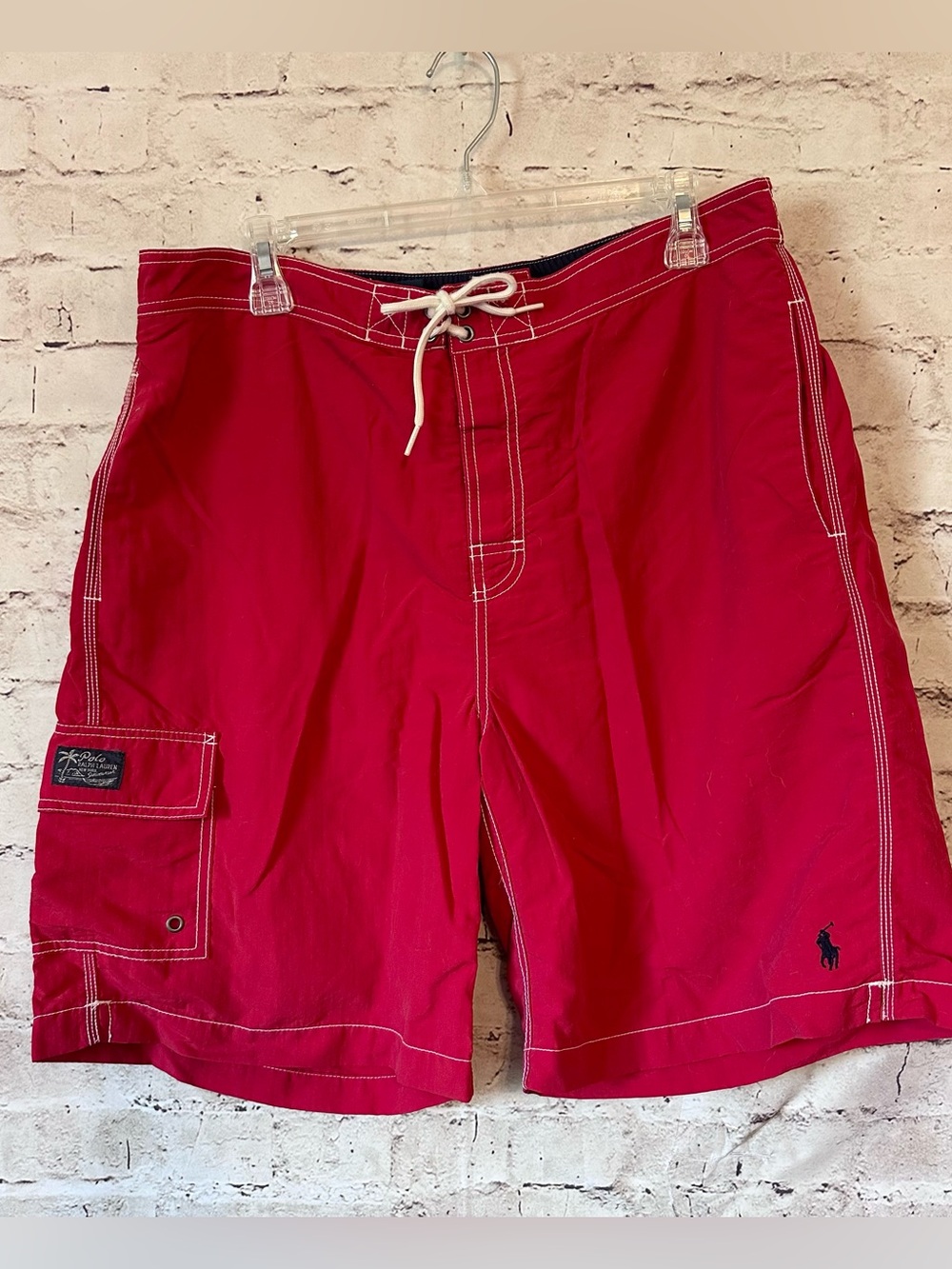 Ralph Lauren Red Men’s Swim Board Shorts with Contrast Stitching